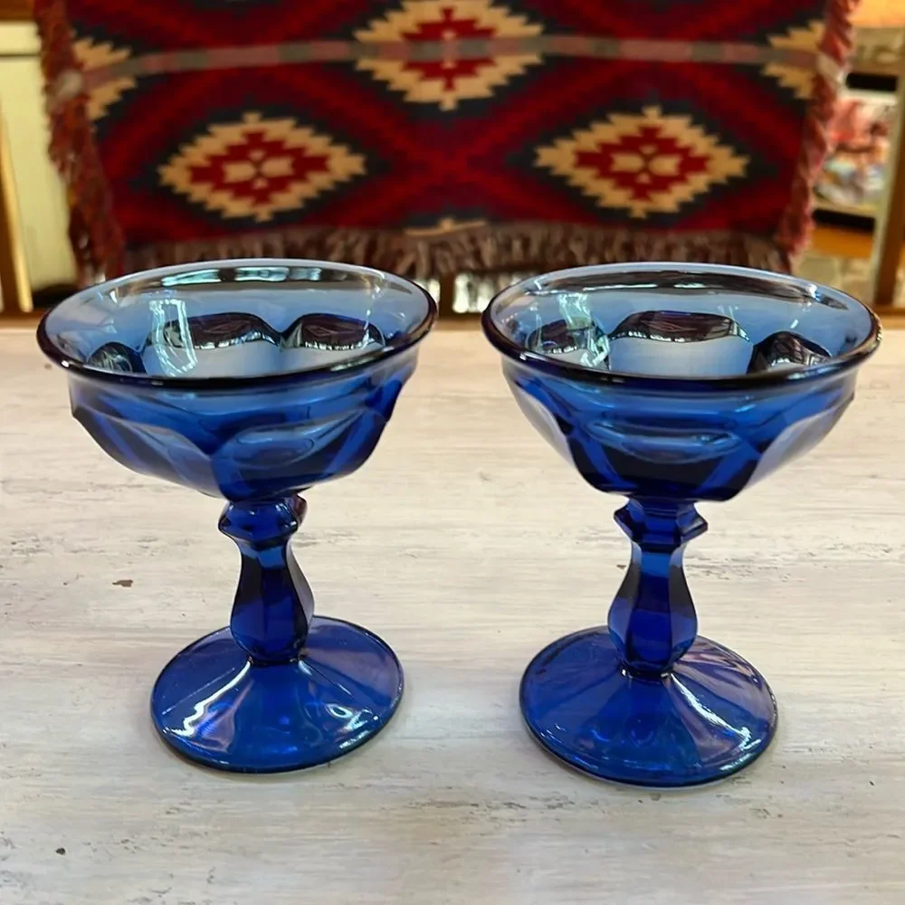 1970’s Vintage Deep Blue Old Williamsburg Set of 2 Sherbet Dessert Glasses